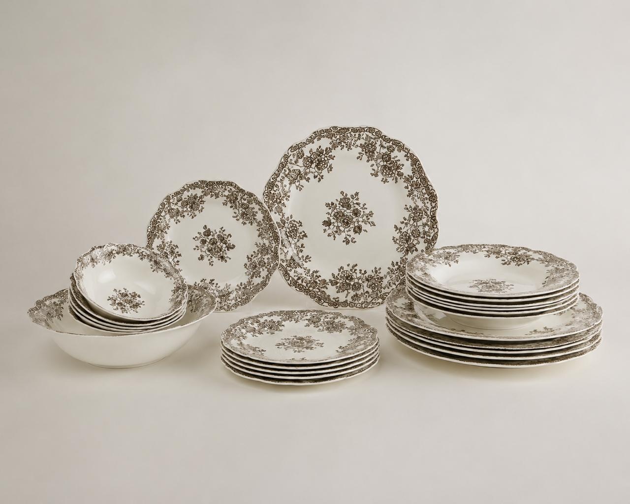 Vintage Serviesset 25-Delig - Porselein - Bruin