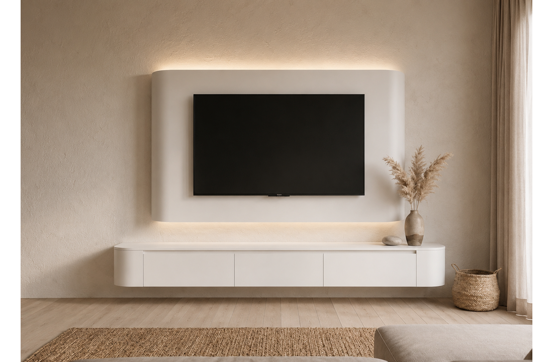 Japandi Cinewall Curved - Wit | LED verlichting - Gebogen zijkant
