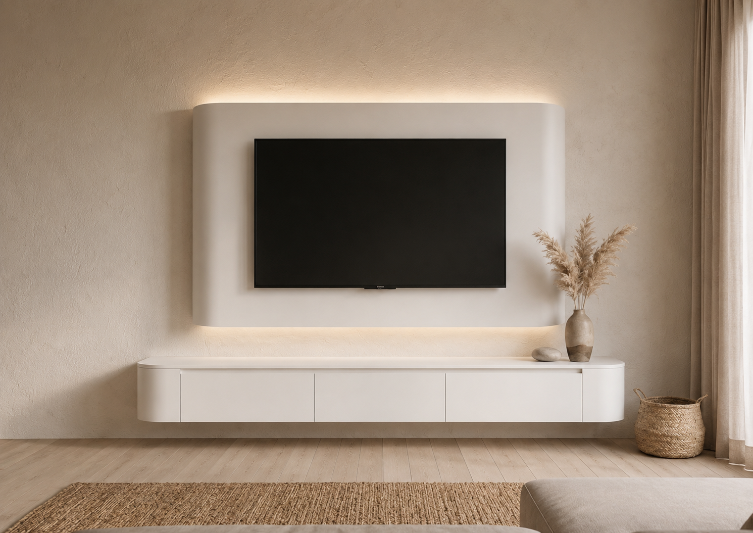 Japandi Cinewall Curved - Wit | LED verlichting - Gebogen zijkant