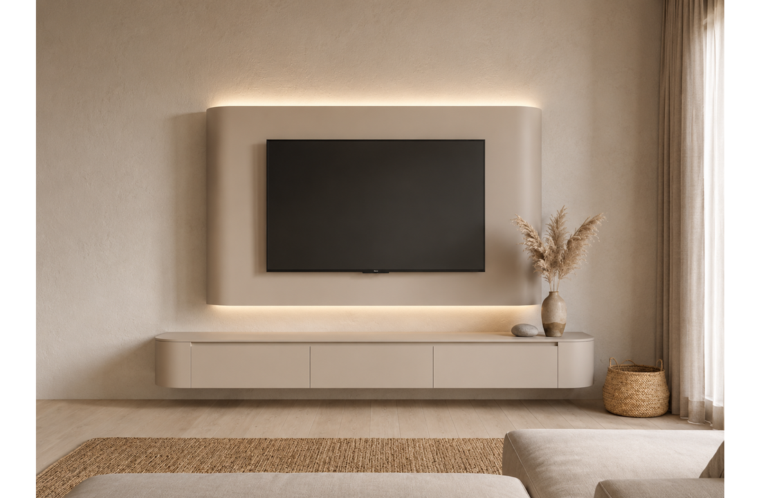 Japandi Cinewall Curved - Beige | LED verlichting - Gebogen zijkant