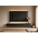 Japandi Cinewall Curved - Zwart eiken | LED verlichting - Gebogen zijkant