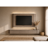 Japandi Cinewall Curved - Walnoot | LED verlichting - Gebogen zijkant