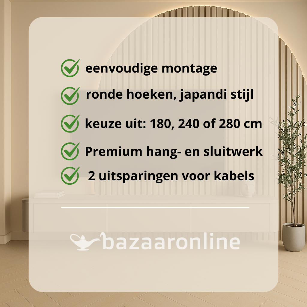 Japandi Tv Meubel Curved - Linnen Beige - Gebogen zijkant