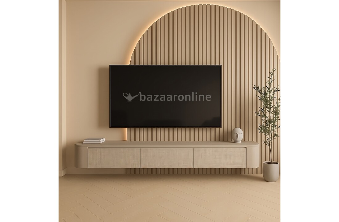 Japandi Tv Meubel Curved - Linnen Beige - Gebogen zijkant