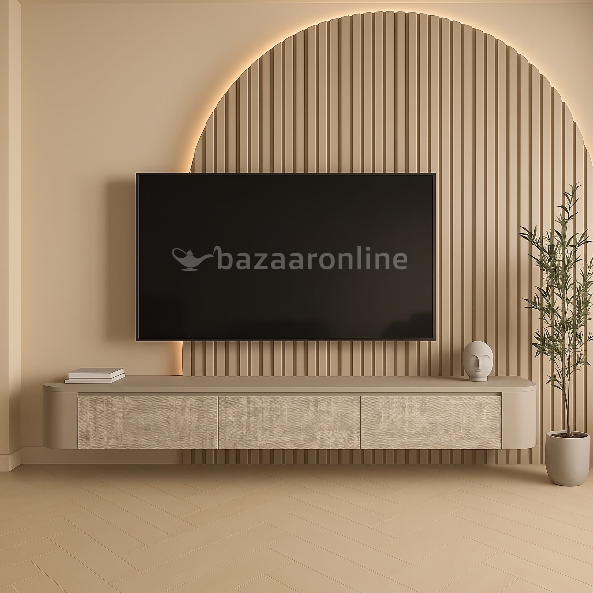 Japandi Tv Meubel Curved - Linnen Beige - Gebogen zijkant