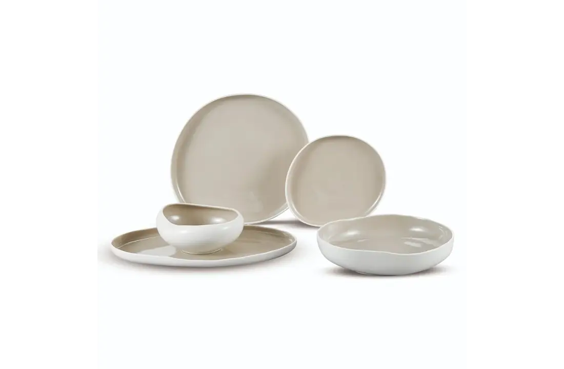 Bricard Barles Serviesset 25 delig - Porselein - Wit/Taupe - Organisch
