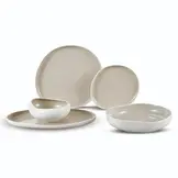 Bricard Barles Serviesset 25 delig - Porselein - Wit/Taupe - Organisch