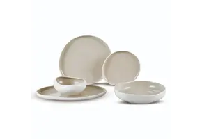 Bricard Barles Serviesset 25 delig - Porselein - Wit/Taupe - Organisch