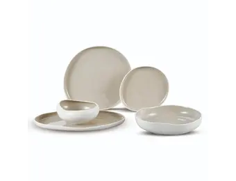 Bricard Barles Serviesset 25 delig - Porselein - Wit/Taupe - Organisch