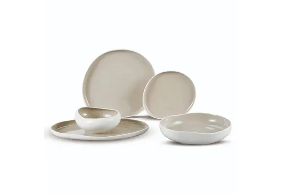 Bricard Barles Serviesset 25 delig - Porselein - Wit/Taupe - Organisch