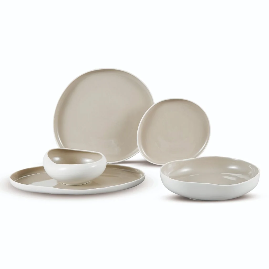 Bricard Barles Serviesset 25 delig - Porselein - Wit/Taupe - Organisch