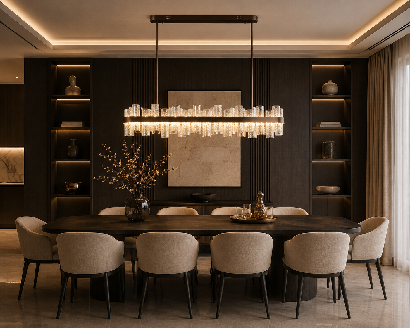 Hanglamp Bogarra - L100 cm - bruin - geïntegreerde LED-verlichting