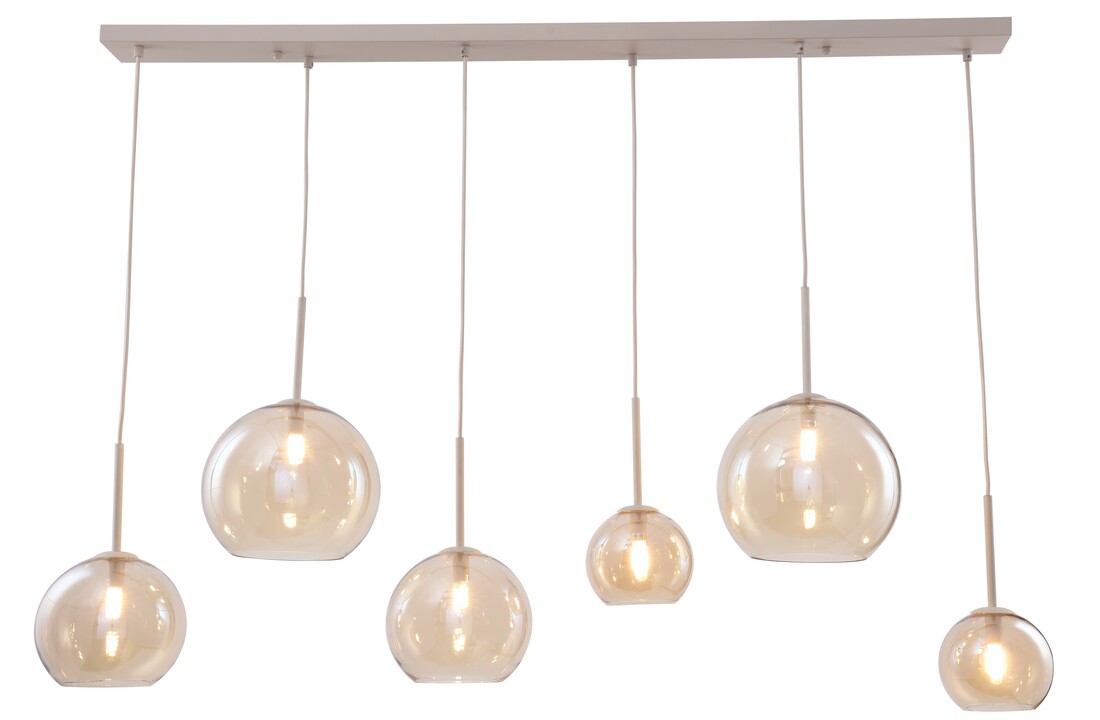 Hanglamp Adele - Beige - 6 lichts - Rechthoekig