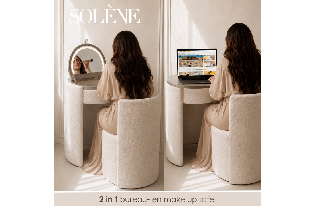 SOLÈNE Vanity - Make Up tafel - Incl. LED verlichting - Taupe Bruin