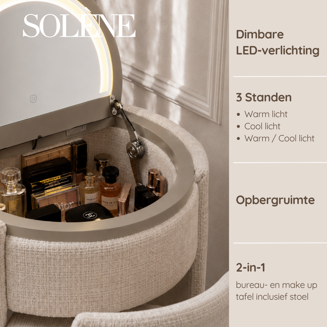 SOLÈNE Vanity - Make Up tafel - Incl. LED verlichting - Taupe Bruin