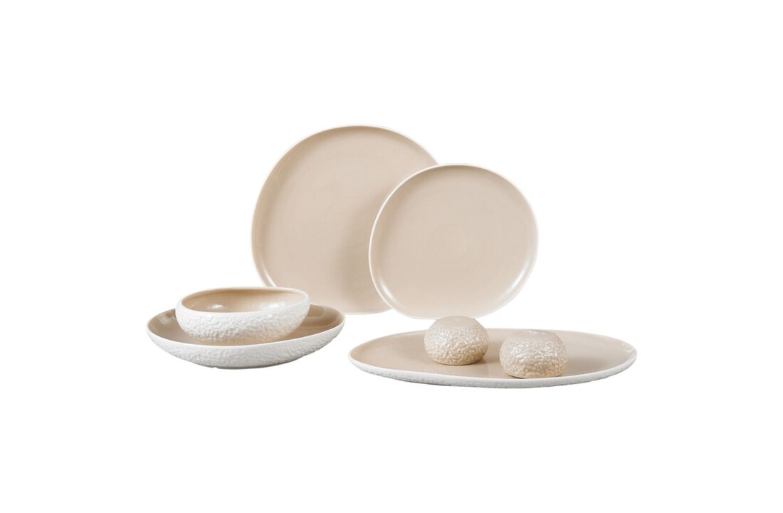 Bricard Barles Stone Serviesset 27 delig - Porselein - Wit/Taupe - Organisch