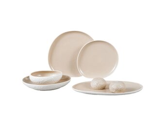 Bricard Barles Stone Serviesset 27 delig - Porselein - Wit/Taupe - Organisch