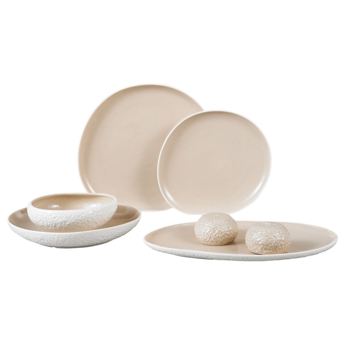 Bricard Barles Stone Serviesset 27 delig - Porselein - Wit/Taupe - Organisch