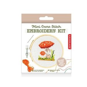 Kikkerland Mini Cross Stitch Embroidery Kit Mushroom