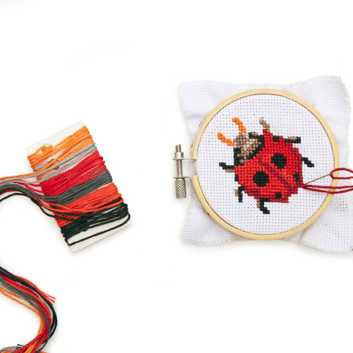 Kikkerland Mini Cross Stitch Embroidery Kit ladybird