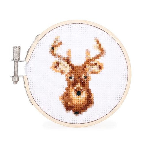 Kikkerland Mini Cross Stitch Embroidery Kit Reindeer