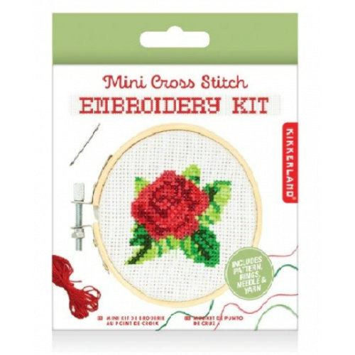 Kikkerland Mini Cross Stitch Embroidery Kit Rose