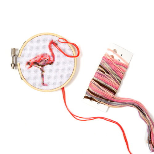 Kikkerland Mini Cross Stitch Embroidery Kit Flamingo