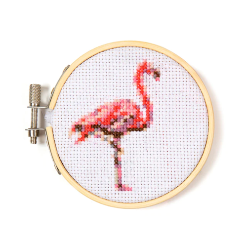 Kikkerland Mini Cross Stitch Embroidery Kit Flamingo