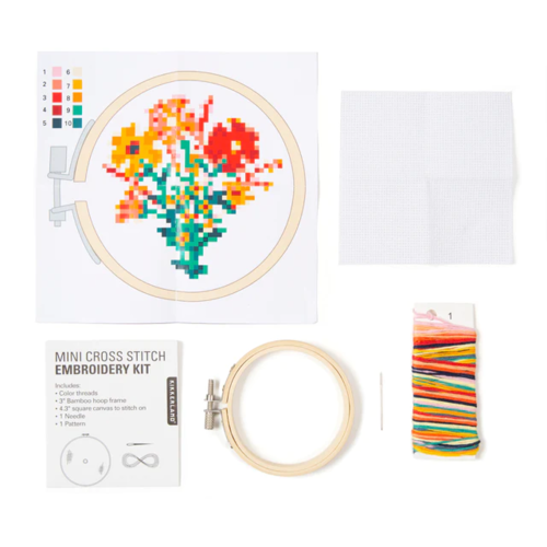 Kikkerland Mini Cross Stitch Embroidery Kit Flowers