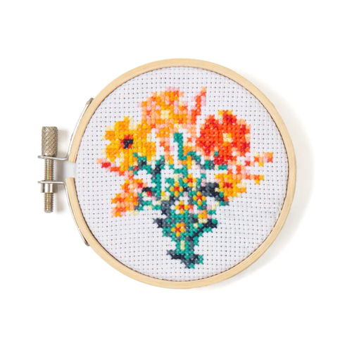 Kikkerland Mini Cross Stitch Embroidery Kit Flowers