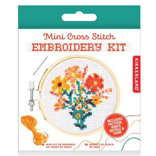 Kikkerland Mini Cross Stitch Embroidery Kit Flowers