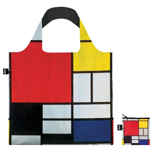LOQI Shopper Mondriaan Komposition Rot, Gelb, Blau und Schwarz Recycled Bag