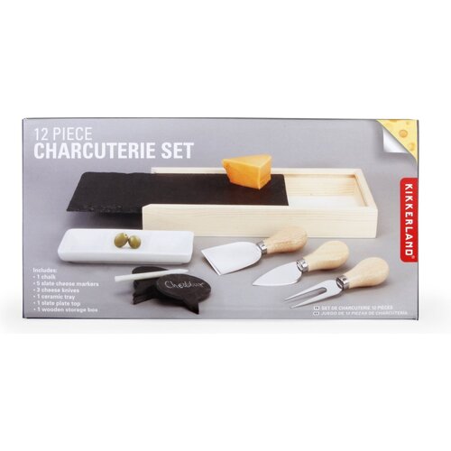 Kikkerland Charcuterie-Set 12-Teiliges Servierbrett mit Käsemessern