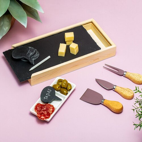 Kikkerland Charcuterie Set 12 delig serveerplank met kaasmesjes