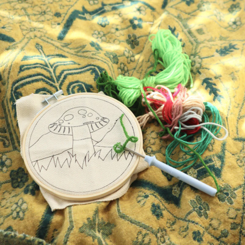 Kikkerland Mushroom Punch Needle Embroidery Set