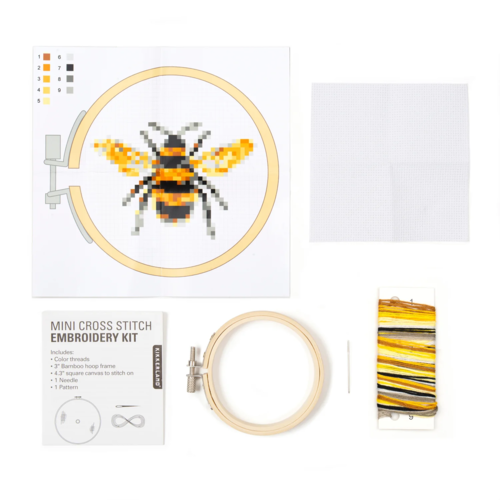 Kikkerland Mini Cross Stitch Embroidery Kit Bee