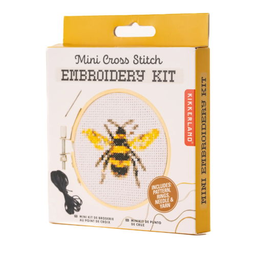 Kikkerland Mini Cross Stitch Embroidery Kit Bee