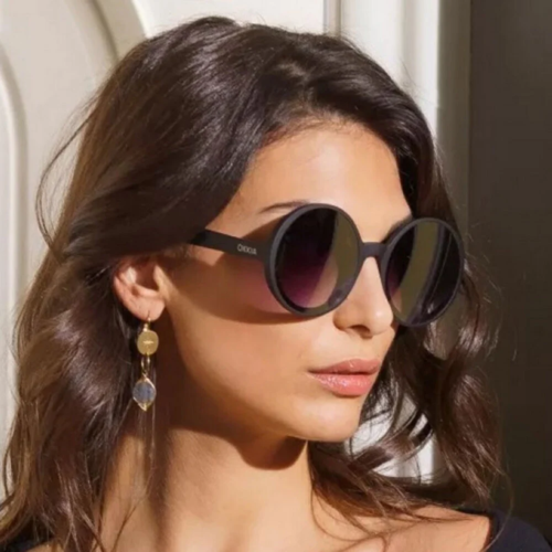 Okkia Sunglasses Round Glasses Black Monica