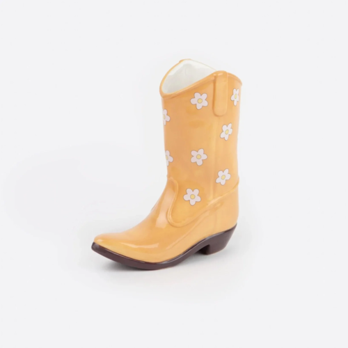 Doiy Vase Boot Rodeo Cowboy Yellow