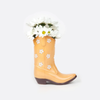 Vase Boot Rodeo Cowboy Yellow