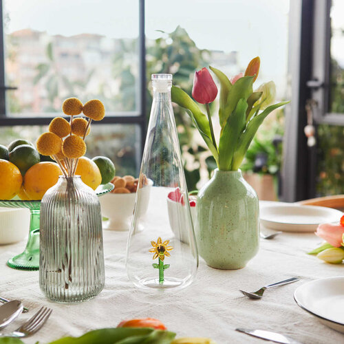 Balvi waterfles glas botanische zonnebloem