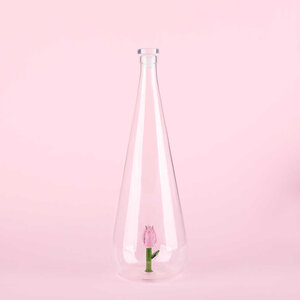 Balvi water bottle glass botanical tulip pink