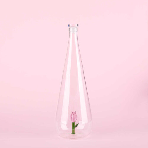 Balvi waterfles glas botanische tulp roze Balvi waterfles glas botanische tulp roze