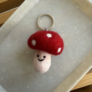 Keyring handmade felt wool mushroom