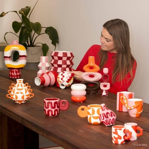 Que Rico Blumentopf rosa Teodora Squares & Stripes