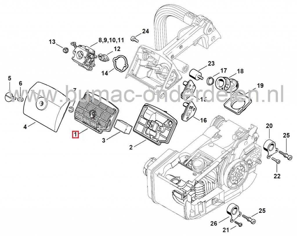 Luchtfilter voor Stihl Kettingzagen 020T, MS200T, Stihl Fijnstoffilters voor Motorkettingzaag, Benzinemotorzaag 020 T - MS 200 T, Stihl Luchtfilters voor Motorkettingzagen, Benzinekettingzagen onderdeel