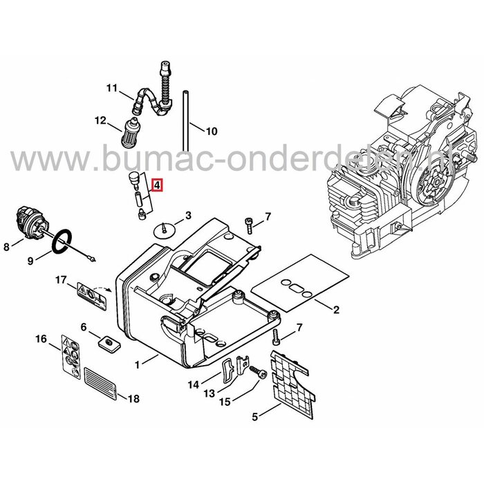 Ontluchter Brandstoftank STIHL Kettingzagen 020T en MS200T, Stihl Tankontluchting, Beluchting Benzinetank Stihl 020 T, MS 200 T Kettingzaag, Motorzaag, Ontluchters voor Brandstoftanken, Stihl Beluchters
