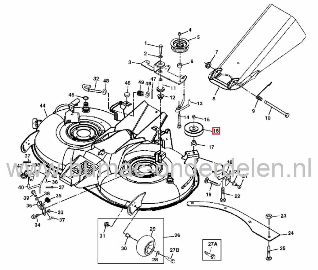Poelie voor John Deere, Sabo Zitmaaiers, Maaidekpouly John Deere, Sabo, Riemschijf, Spanrol, V snaar Poelie voor Maaidek van Johndeere en Sabo Zitmaaiers, Frontmaaiers, Tuintrekkers, onderdeel