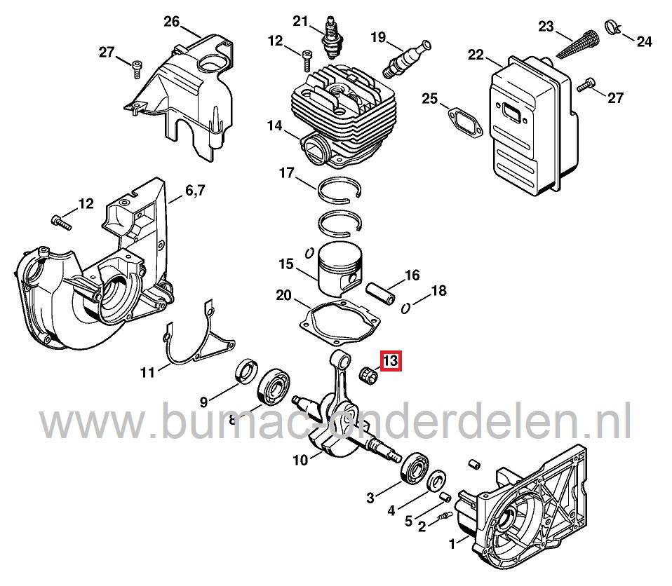 Naaldlager voor Drijfstang STIHL 028, 029, 030, 031, 032, 034, 036, 039, 041, 044, BR106, BT106, FR106, FR108, FR125, FR135, FR145, FR220, FS106, FS108, FS160, FS180, FS20, FS220, FS220K, FS280, FS290, FS360, FS410, FS420, FS500, FS550, FS90, FS96, MS290,