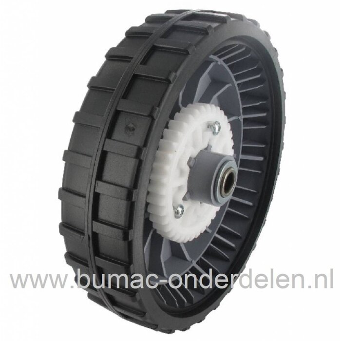 Wiel 220 mm voor Alko, Brill, Solo, Yamaha Aangedreven Grasmaaiers, Grasmaaierwiel Compleet met Lager, Tandwiel voor AL-KO 5200BRC, Easy-Mow 5300 PRO, Premium 52, Premium Bio 52 BRC maaiers met Aandrijving, Loopwiel Gazonmaaier, onderdeel